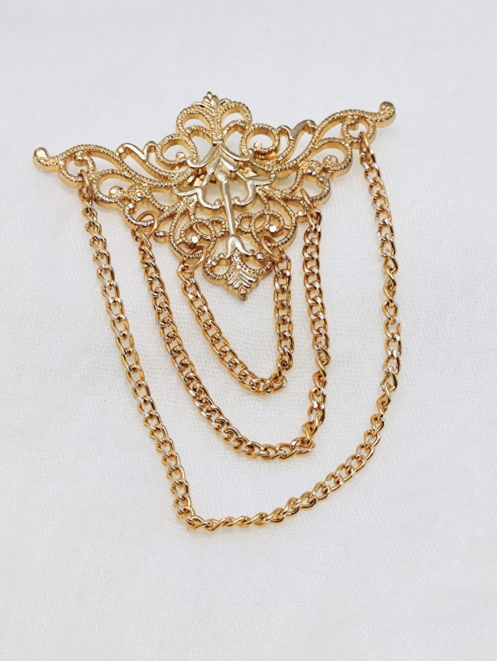 Gold Filigree Multi-Chain Brooch Pin - Women Jewelry